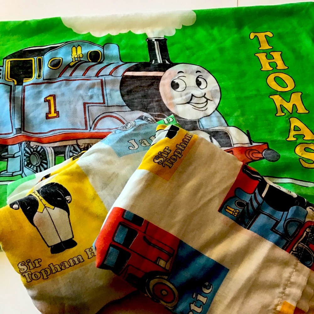 VTG Thomas Tank Engine Twin Sheet Set Fitted Flat Pillowcase Bibb Co USA 90s